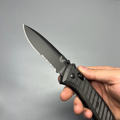 Benchmade Presidio AUTO Folding Knife 3.72" Black S30V Drop Point Combo Blade, Milled Black Aluminum Handles - 5700SBK