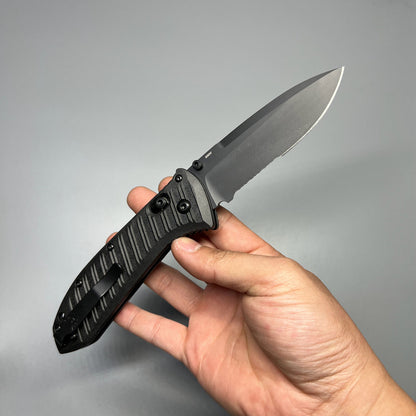 Benchmade Presidio AUTO Folding Knife 3.72" Black S30V Drop Point Combo Blade, Milled Black Aluminum Handles - 5700SBK