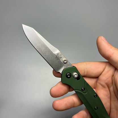 Benchmade 945 Mini Osborne Folding Knife 2.92" S30V Satin Plain Blade, Green Aluminum Handles