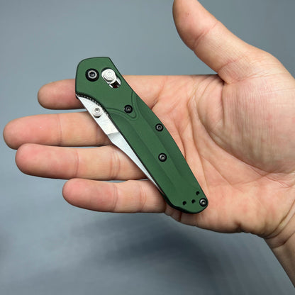 Benchmade 945 Mini Osborne Folding Knife 2.92" S30V Satin Plain Blade, Green Aluminum Handles