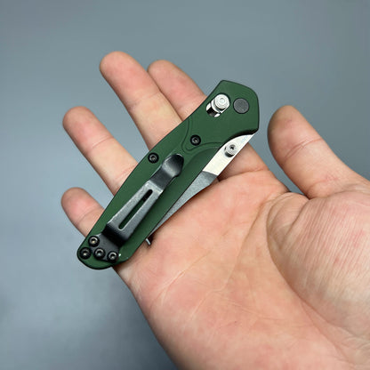 Benchmade 945 Mini Osborne Folding Knife 2.92" S30V Satin Plain Blade, Green Aluminum Handles