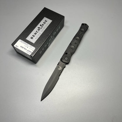 Benchmade Greg Thompson SOCP Folding Knife 4.47" D2 Black Cerakote Spear Point Combo Blade, Black CF-Elite Handles, Carbide Glass Breaker - 391SBK