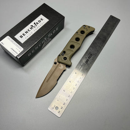 Benchmade 275SFE-2 Shane Sibert Adamas Folding Knife 3.78" CruWear Flat Dark Earth Combo Blade, OD Green G10 Handles, Ballistic Nylon Sheath