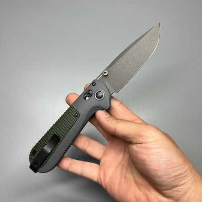 Benchmade Redoubt AXIS Folding Knife 3.55" CPM-D2 Graphite Black Plain Blade, Gray and Green Grivory Handles - 430BK