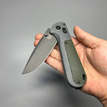 Benchmade Redoubt AXIS Folding Knife 3.55" CPM-D2 Graphite Black Plain Blade, Gray and Green Grivory Handles - 430BK