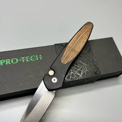 Pro-Tech Newport Automatic Knife bocote wood (3" Stonewash) 3427-b