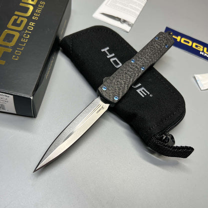 Hogue Collector Series Counterstrike OTF AUTO Knife 3.35" CPM-MagnaCut Tumble Finish Double-Edge Dagger Blade, Carbon Fiber and Black Aluminum Handles - 34890-LIM