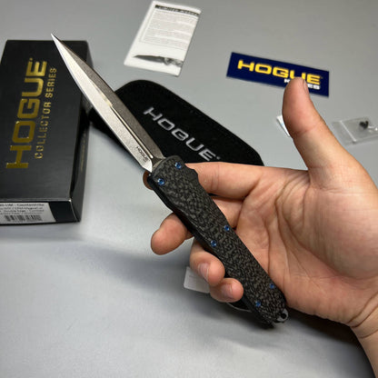 Hogue Collector Series Counterstrike OTF AUTO Knife 3.35" CPM-MagnaCut Tumble Finish Double-Edge Dagger Blade, Carbon Fiber and Black Aluminum Handles - 34890-LIM