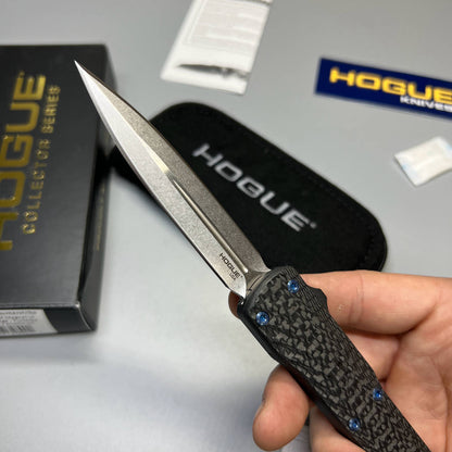 Hogue Collector Series Counterstrike OTF AUTO Knife 3.35" CPM-MagnaCut Tumble Finish Double-Edge Dagger Blade, Carbon Fiber and Black Aluminum Handles - 34890-LIM