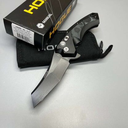 Hogue X5 Flipper 3.5" Black CPM-154 Modified Wharncliffe Blade, Black Aluminum Handles with G-Mascus Inlays - 34569