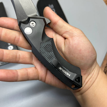 Hogue X5 Flipper 3.5" Black CPM-154 Modified Wharncliffe Blade, Black Aluminum Handles with G-Mascus Inlays - 34569