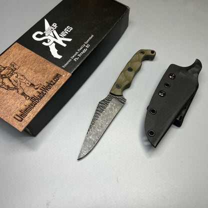 Stroup Knives TU2 Fixed Blade Knife OD Green G10 4.5" 1095 Carved Pike TU2-OD-G10