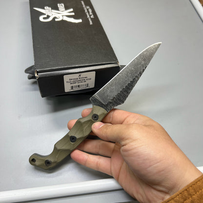 Stroup Knives TU2 Fixed Blade Knife OD Green G10 4.5" 1095 Carved Pike TU2-OD-G10