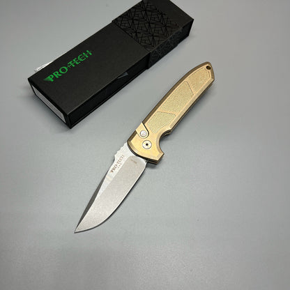 Pro-Tech LG334 Custom Les George Rockeye AUTO Folding Knife 3.375" S35VN Two-Tone Drop Point Blade, Textured Stonewashed Bronze Handles,