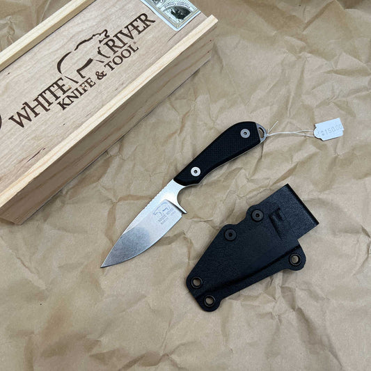 White River Knives M1 Pro Backpacker Fixed Blade Knife 3.25" S35VN Stonewashed  Black G10 Handles, Kydex WRM1-TBL