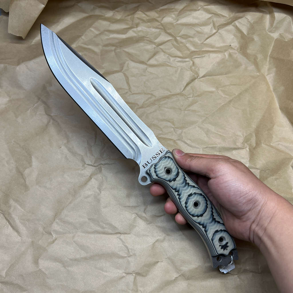 BUSSE Hell Razor ll Stonewashed with tan/black g10 – UnlimitedBladeworkz